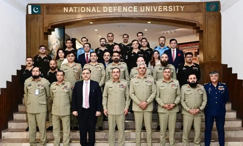 Chief of Defence Forces and Chief of Army Staff Field Marshal Asim Munir visits the National Defence University in Islamabad on December 23. &mdash; Photo courtesy ISPR