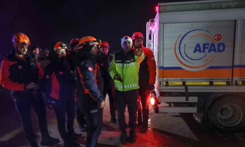 Rescuers work at the wreckage site as search and rescue operations continue following the crash of a Libya-bound business jet carrying Libyan Chief of Staff General Muhammad Ali Ahmed Al-Haddad, found about 1.2 miles (2 km) south of Kesikkavak village in the Haymana district of Ankara on December 24, 2025. — AFP
