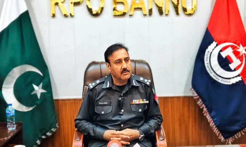 Bannu Deputy Inspector General (DIG) Sajjad Khan speaks to the media on Wednesday. &mdash; Photo provided by author