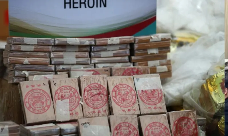 Bricks of heroin wrapped in plastic are pictured during the a narcotics destruction ceremony in Ayutthaya province, Thailand on June 26, 2020. — Reuters Bricks of heroin wrapped in plastic are pictured during the a narcotics destruction ceremony in Ayutthaya province, Thailand on June 26, 2020. — Reuters