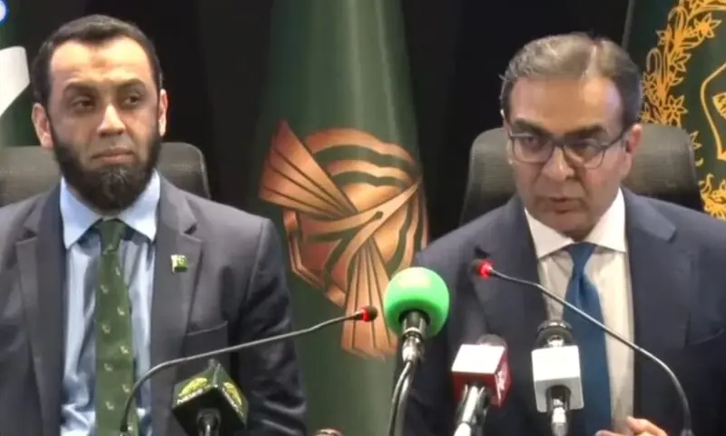 Adviser to the Prime Minister on Privatisation Muhammad Ali addresses a post-PIA privatisation press conference in Islamabad on Wednesday. &mdash; DawnNewsTV