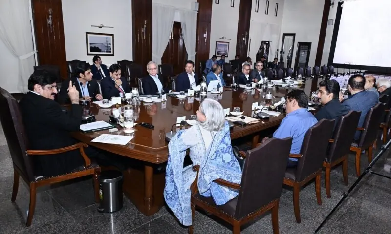 Sindh Chief Minister Syed Murad Ali Shah presides over a meeting to review the progress of Asian Development Bank-funded projects. &mdash; Photo courtesy SindhCMHouse/X