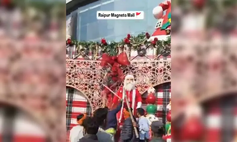 A screengrab from a video said to be showing scenes of  mob attacking Christmas decorations at a mall in India&rsquo;s Chhattisgarh on December 24. &mdash; Screengrab via video shared on Mohammed Zubair/X