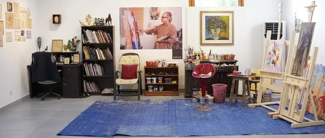 A recreation of Mashkoor Raza&rsquo;s studio. Courtesy: Mainframe Gallery