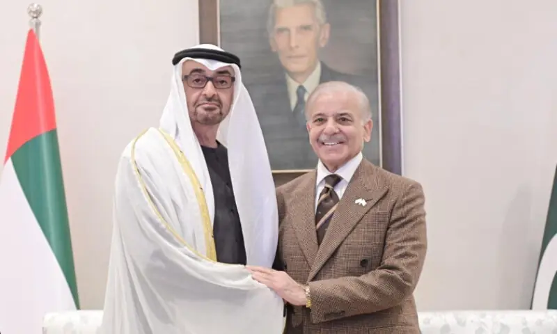 Prime Minister Shehbaz Sharif meets the UAE President Mohammed bin Zayed al-Nahyan in Islamabad on 26 December 2025. &mdash; PTV News X