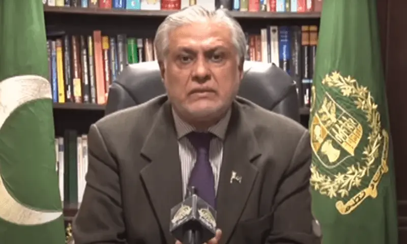 Finance Minister Ishaq Dar addresses the media in this file photo from July. &mdash; DawnNewsTV