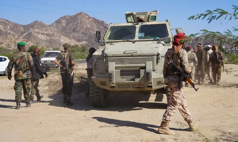 Members of the forces of Yemen&rsquo;s main separatist group, the Southern Transitional Council, gather in a mountainous area where they are launching a military operation in the southern province of Abyan, Yemen  on December 15, 2025. &mdash; Reuters
