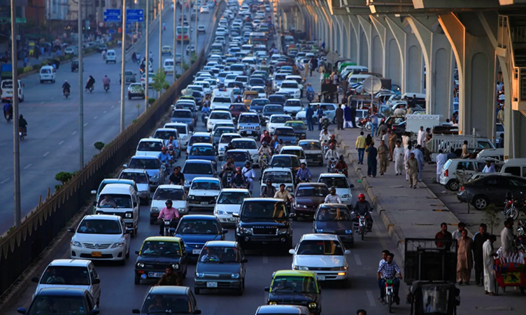 Vehicles are seen in a traffic jam on a road in Rawalpindi. ─ Reuters/File