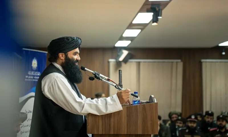 Afghan Taliban Interior Minister Sirajuddin Haqqani addresses an event in Kabul, Afghanistan on December 28. &mdash; Photo courtesy Afghan Interior Ministry