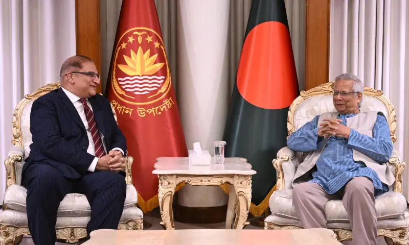 Pakistan High Commissioner to Dhaka Imran Haider in a meeting with Bangladesh Chief Advisor Muhammad Yunus. &mdash; Bangladesh chief adviser X