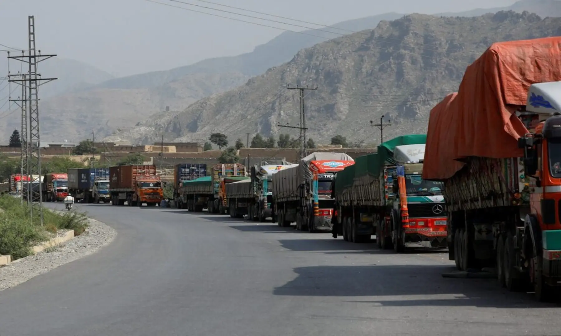  Trucks loaded with supplies to leave for Afghanistan are seen stranded at the Michni checkpost, after the main Pakistan-Afghan border crossing closed after clashes, in Torkham, Pakistan September 7, 2023. &mdash; Reuters/Fayaz Aziz/file photo 