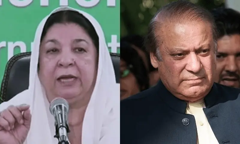 This combination photo shows PTI Punjab President  Dr Yasmin Rashid (L) and PML-N chief Nawaz Sharif (R). &mdash; Photo/File