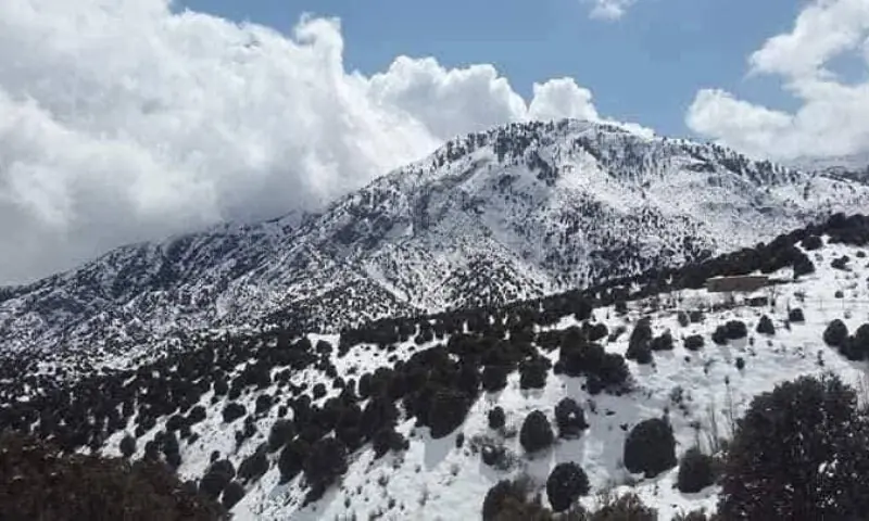 Mountains in South Waziristan turn white as snow hits the region. &mdash; AK Wazir
