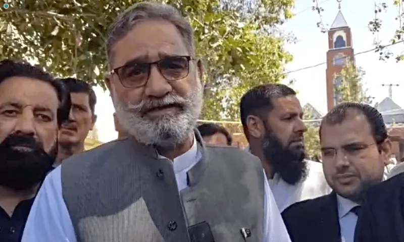 KP Assembly Speaker Babar Saleem Swati speaks outside the Peshawar High Court on Monday. —Screengrab from video provided by Abdul Hakeem/File Photo KP Assembly Speaker Babar Saleem Swati speaks outside the Peshawar High Court on Monday. —Screengrab from video provided by Abdul Hakeem/File Photo