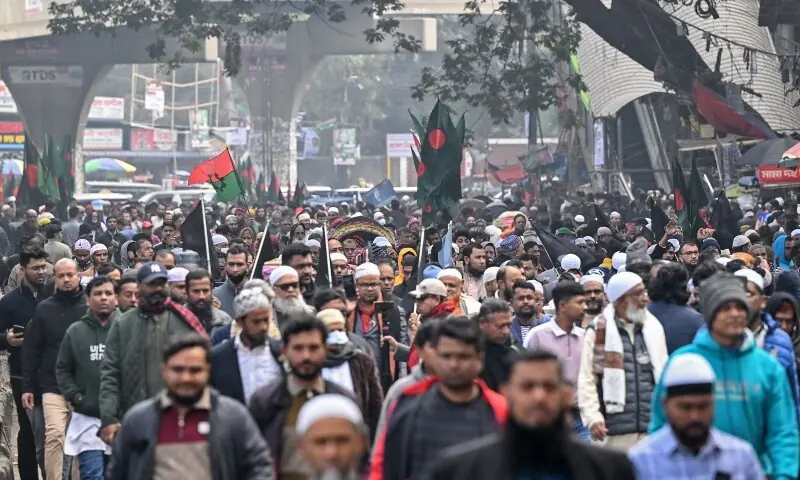 Supporters and mourners of Bangladesh&rsquo;s former prime minister Khaleda Zia arrive to take part in the funeral ceremony in Dhaka on December 31, 2025. &mdash; AFP