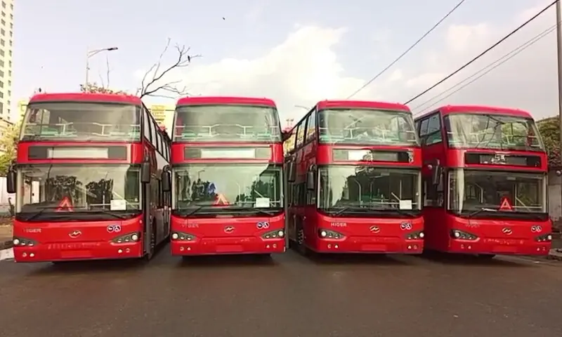 A photo of double-deckers buses in Karachi. &mdash; DawnNewsTV