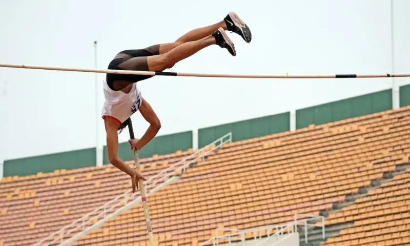 An athlete competes in the men’s pole vault at the National Athletics Championships at the Pakistan Sports Complex, Islamabad. — Photoa via Pakistan Sports Board An athlete competes in the men’s pole vault at the National Athletics Championships at the Pakistan Sports Complex, Islamabad. — Photoa via Pakistan Sports Board