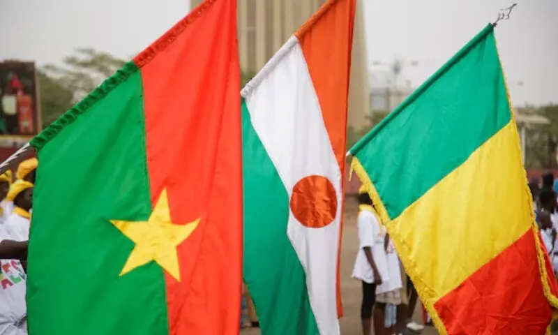 Flags of Burkina Faso, Niger and Mali are seen during a demonstration that was called by Mali&rsquo;s Junta to support their decision to leave the Economic Community of West African States regional bloc &lsquo;&lsquo;ECOWAS&rsquo;&rsquo;, in Bamako, Mali, February 1, 2024. &mdash;Reuters