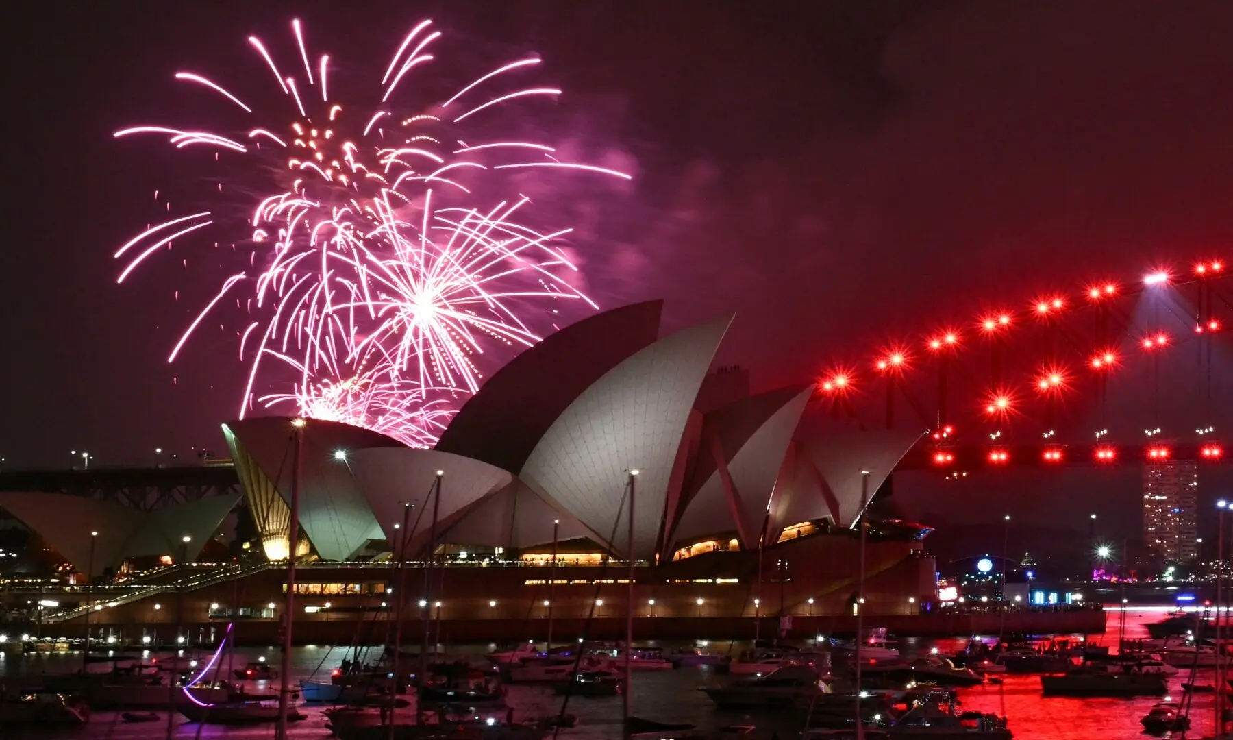Fireworks light up the midnight sky over Sydney Harbour Bridge and Sydney Opera House during New Year&rsquo;s Day celebrations in Sydney on January 1, 2026. &mdash; Saeed Khan / AFP