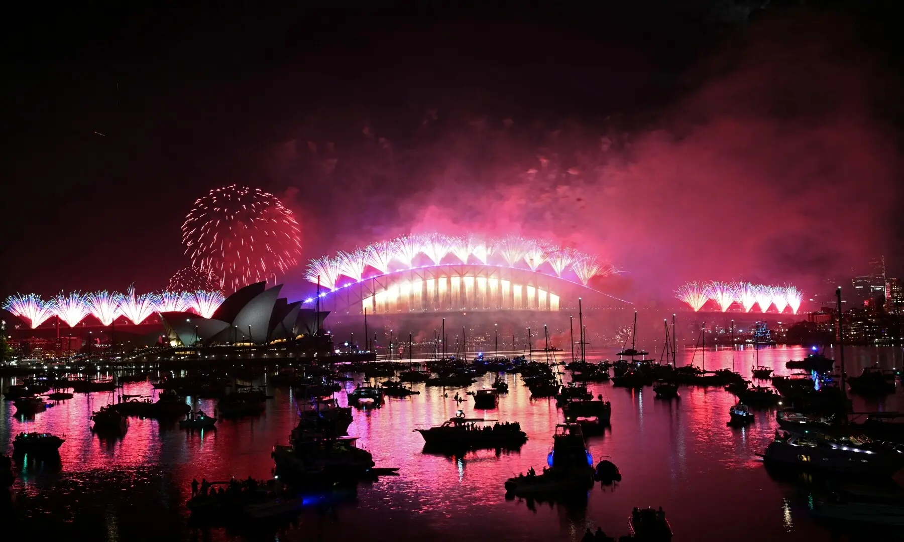 Fireworks light up the midnight sky over Sydney Harbour Bridge and Sydney Opera House during New Year&rsquo;s Day celebrations in Sydney on January 1, 2026. &mdash; Saeed Khan / AFP