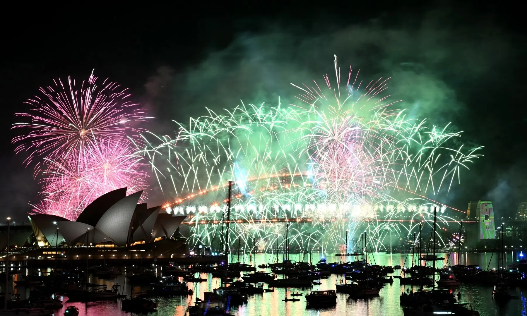 Fireworks light up the midnight sky over Sydney Harbour Bridge and Sydney Opera House during New Year&rsquo;s Day celebrations in Sydney on January 1, 2026. &mdash; Saeed Khan / AFP
