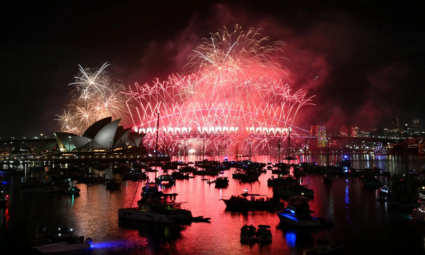 Fireworks light up the midnight sky over Sydney Harbour Bridge and Sydney Opera House during New Year&rsquo;s Day celebrations in Sydney on January 1, 2026. &mdash; Saeed Khan / AFP