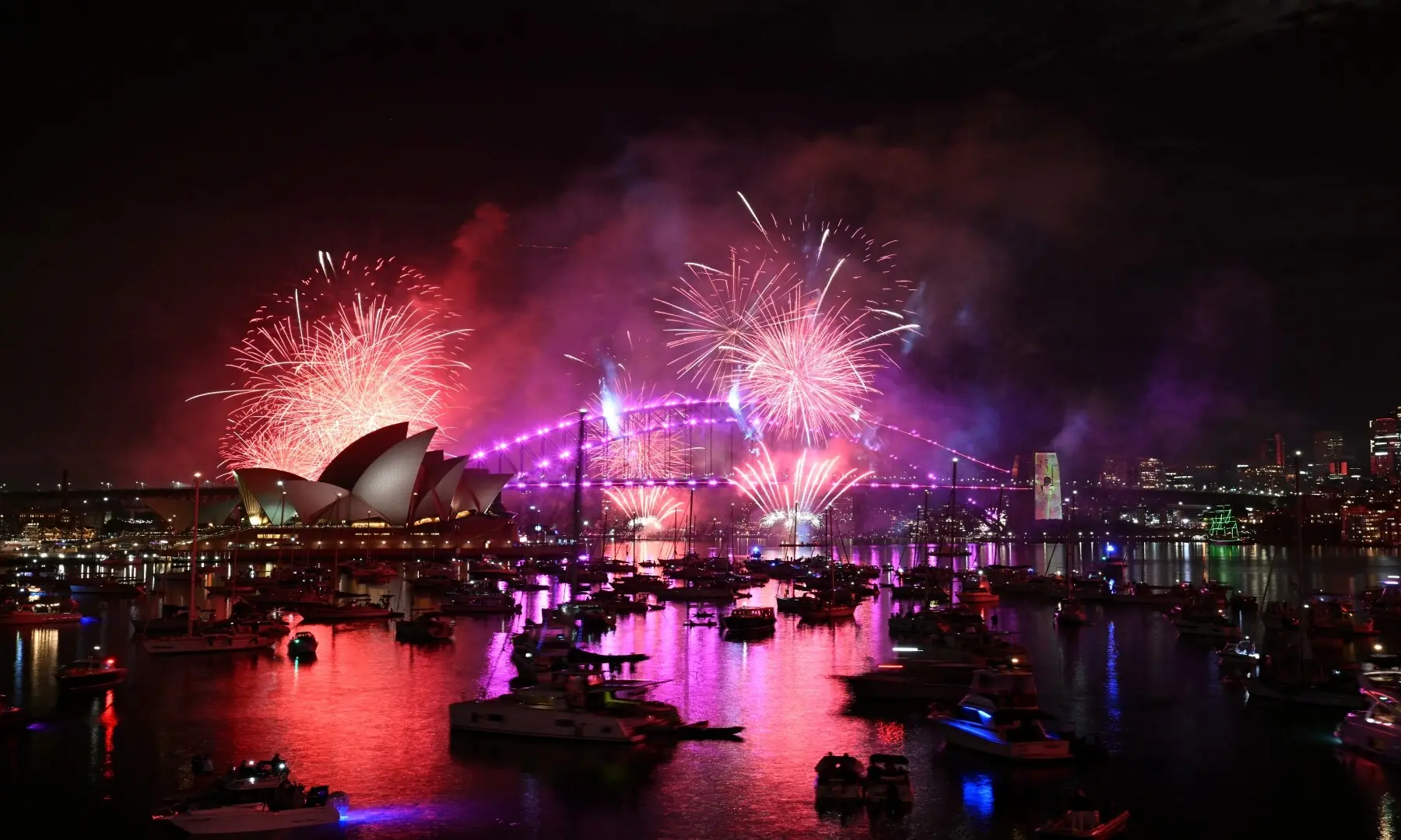 Fireworks light up the midnight sky over Sydney Harbour Bridge and Sydney Opera House during New Year&rsquo;s Day celebrations in Sydney on January 1, 2026. &mdash; Saeed Khan / AFP