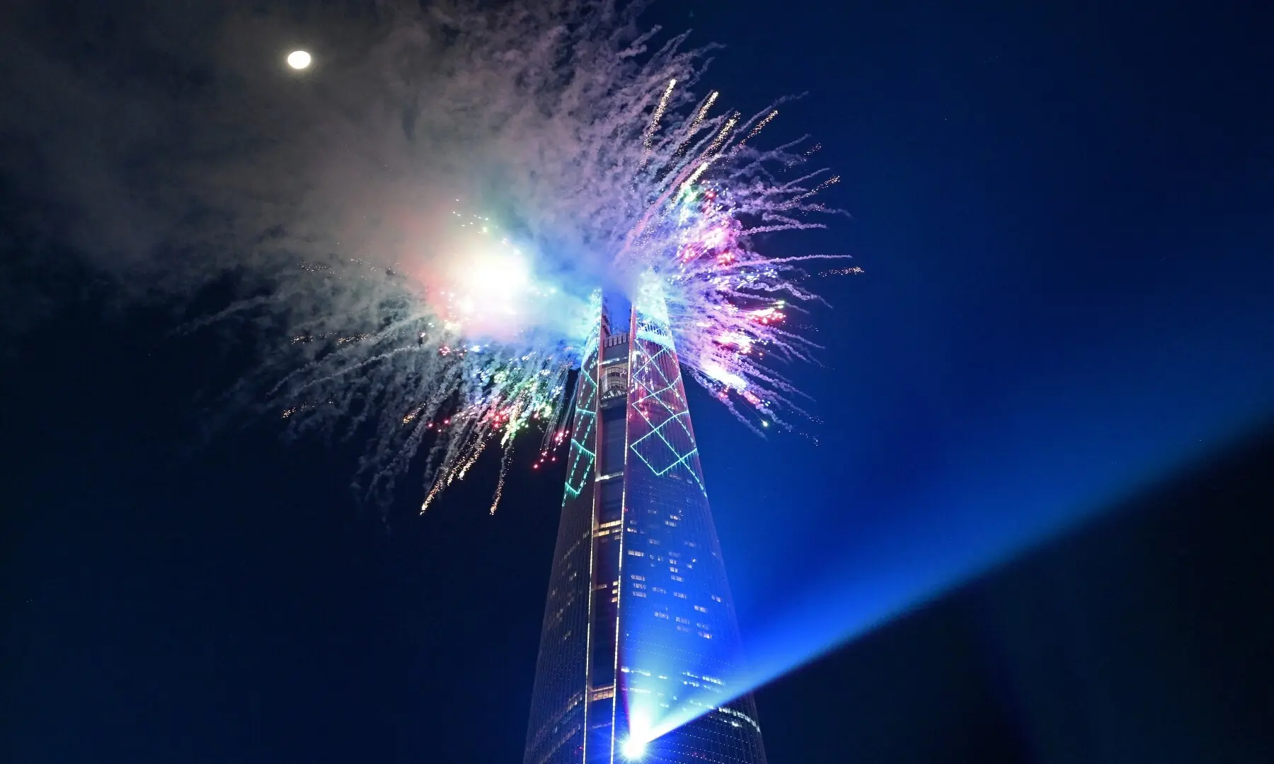 Fireworks light up the midnight sky over the Lotte World Tower, South Korea&rsquo;s tallest building in Seoul during New Year&rsquo;s Day celebrations on January 1, 2026.  &mdash; Jung Yeon-je / AFP