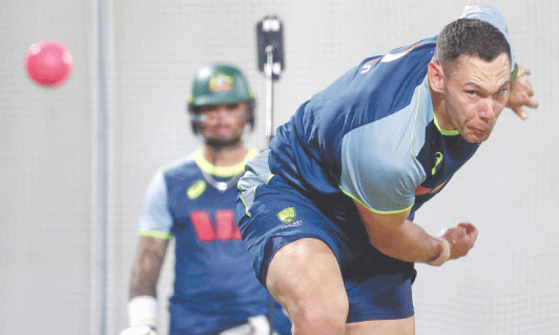 BRISBANE: Australian pacer Scott Boland bowls during a training session at the Gabba on Tuesday.&mdash;AFP
