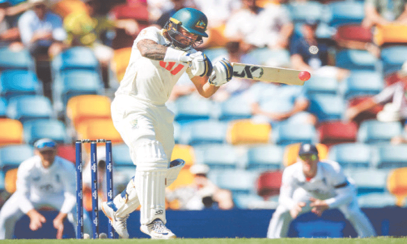 AUSTRALIAN opener Jake Weatherald plays a stroke during the second Ashes Test against England at The Gabba on Friday.&mdash;AFP