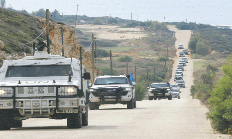 A UN Security Council delegation tours the border with Israel in Naqura, southern Lebanon.&mdash;AFP