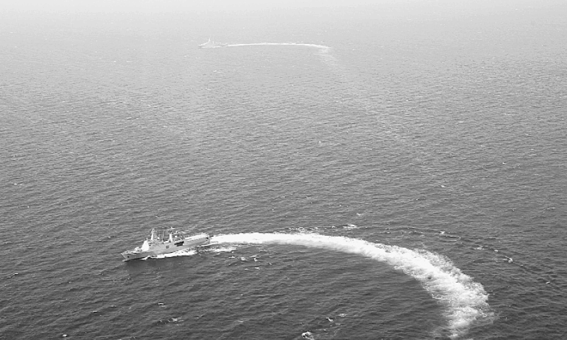 SHIPS of Pakistan Navy and Royal Navy of Oman carry out a joint exercise.&mdash;INP