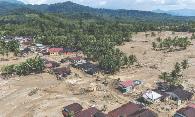 A drone view of an area devastated by a flash flood in Batang Toru, in Indonesia&rsquo;s North Sumatra province.&mdash;Reuters