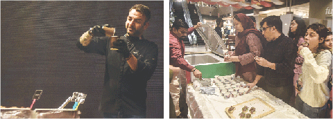 Chef Vincenzo De Liso mixes gelato with coffee to create a unique blend, (right) as participants of the master-class sample the confection and other snacks.— Fahim Siddiqi / White Star