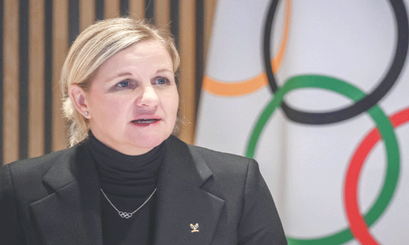 LAUSANNE: International Olympic Committee president Kirsty Coventry gestures during the opening of the IOC executive commission meeting at the Olympic House on Tuesday.—AFP LAUSANNE: International Olympic Committee president Kirsty Coventry gestures during the opening of the IOC executive commission meeting at the Olympic House on Tuesday.—AFP