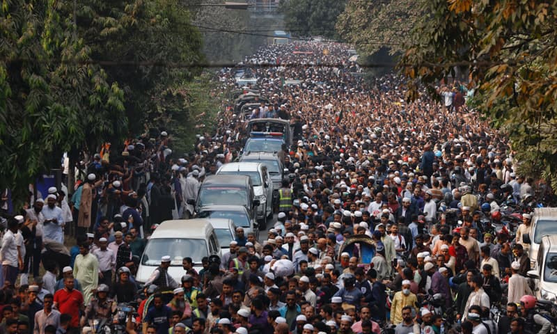 A CONVOY carrying the body of student leader Sharif Osman Hadi heads towards the graveyard after funeral prayers in Dhaka.&mdash;Reuters