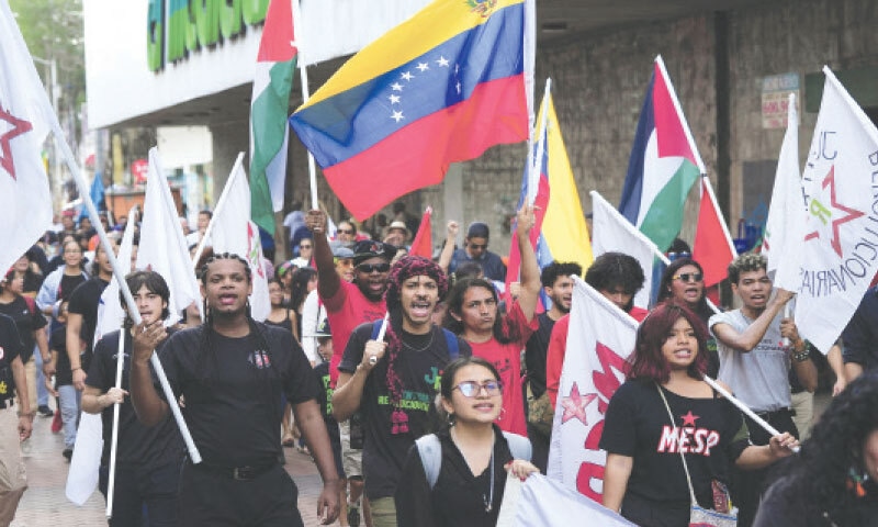 Panama City: Demonstrators protest against Washington&rsquo;s deployment of troops in the region as Panama marks the 36th anniversary of the US invasion on Saturday.&mdash;Reuters
