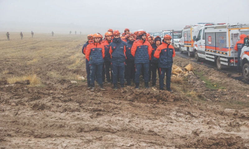 Rescue operations continue at the wreckage site following the crash of a jet carrying Libyan Chief of Staff General Muhammad Ali Ahmed Al-Haddad on Wednesday.—AFP Rescue operations continue at the wreckage site following the crash of a jet carrying Libyan Chief of Staff General Muhammad Ali Ahmed Al-Haddad on Wednesday.—AFP