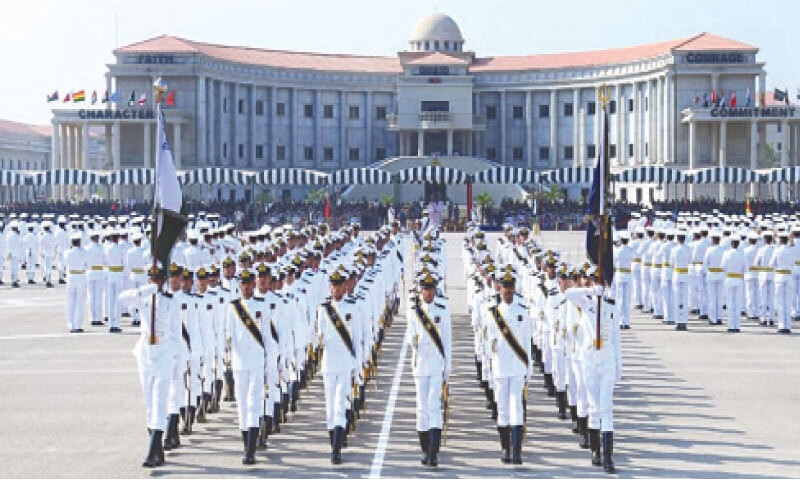 Cadets march during the commissioning parade at the Pakistan Naval Academy.&mdash;INP
