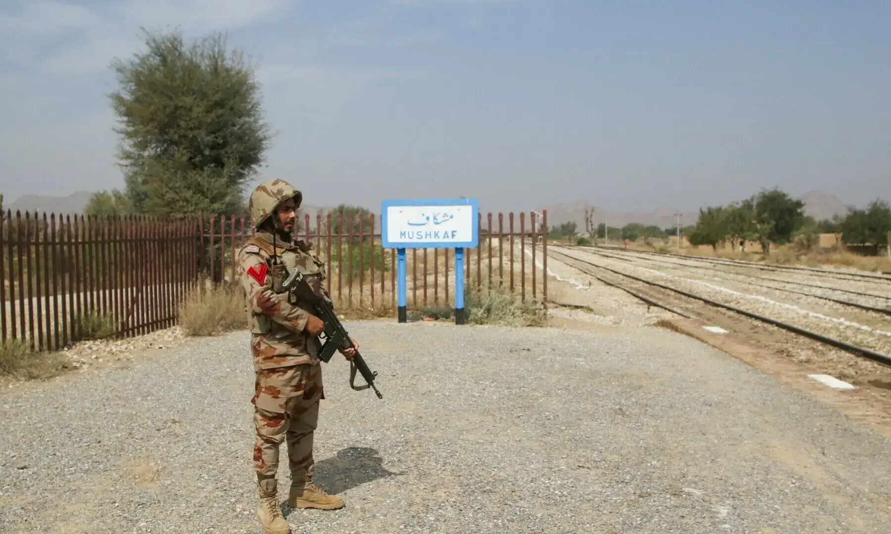 In this file photo, a soldier stands on guard at a railway station in Balochistan. &mdash; Reuters/File