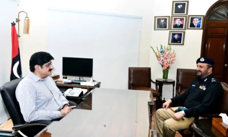 Sindh CM Syed Murad Ali Shah meets newly appointed Sindh Inspector General of Police Javed Alam Odho at CM house Karachi, on Jan 1. — Photo courtesy @SindhCMHouse/X Sindh CM Syed Murad Ali Shah meets newly appointed Sindh Inspector General of Police Javed Alam Odho at CM house Karachi, on Jan 1. — Photo courtesy @SindhCMHouse/X