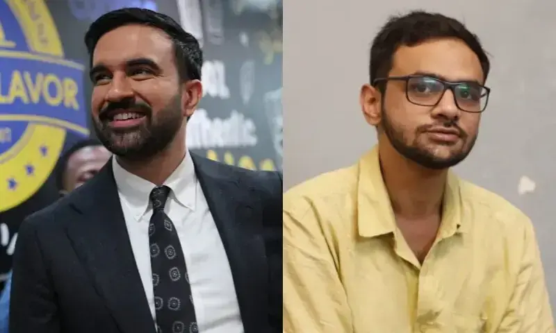 This combo photo shows New York City Mayor Zohran Mamdani (left) and jailed student leader Umar Khalid. &mdash; Photos via AFP/ThePrint