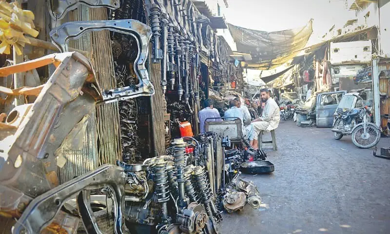 The file photo shows a large variety of used imported auto parts and accessories on display at the Shershah Market. &mdash; White Star