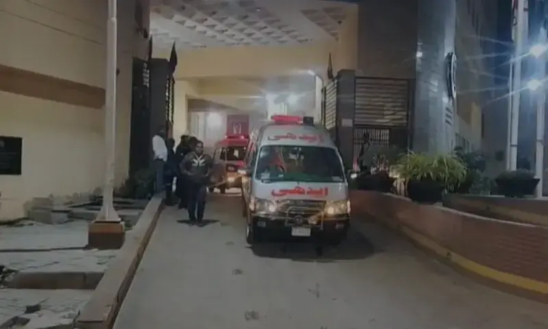 The bodies of the four people found in a pit in Karachi&rsquo;s Mai Kolachi are transported to a hospital in an Edhi ambulance. &mdash; Screenshot taken from video provided by author