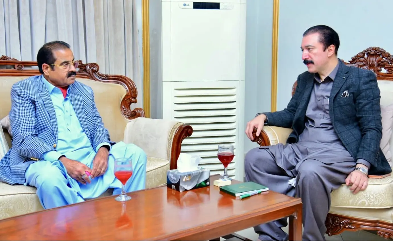 AJK Prime Minister Raja Faisal Mumtaz Rathore and PPP regional president Chaudhry Muhammad Yasin discuss issues of mutual interest at a meeting on Saturday. — Photo via author AJK Prime Minister Raja Faisal Mumtaz Rathore and PPP regional president Chaudhry Muhammad Yasin discuss issues of mutual interest at a meeting on Saturday. — Photo via author