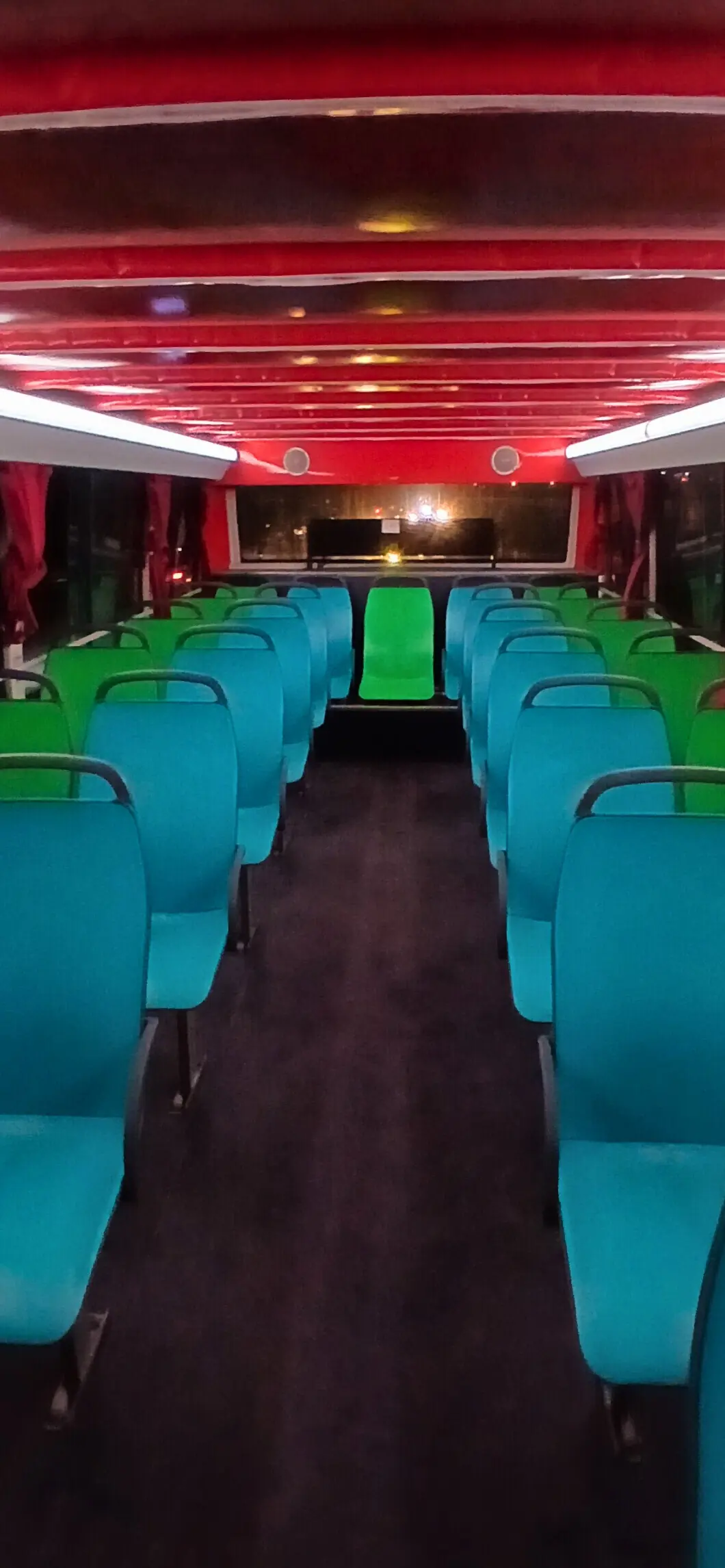 Rear compartment on the upper deck with canopy deployed. — Photo by author