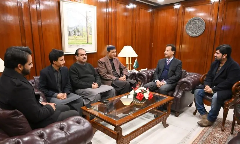 National Assembly Speaker Sardar Ayaz Sadiq in conversation with journalists on January 5. &mdash; Photo via X/@NAofPakistan