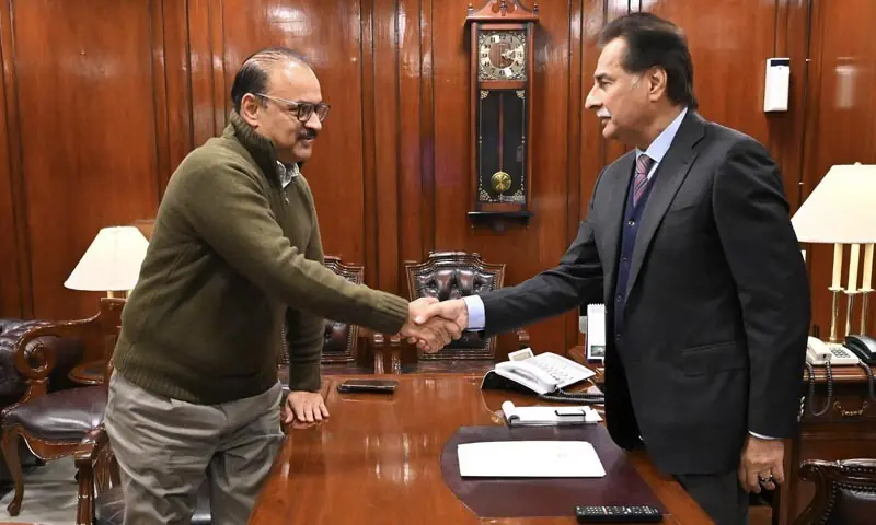 PTI Chief Whip Amir Dogar meets National Assembly (NA) Speaker Ayaz Sadiq on January 5. &mdash; Photo courtesy NA/ X