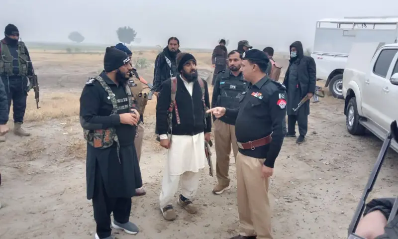 DPO Nazir Khan and other police officials at the site of an IED blast in Lakki Marwat on Jan 5, 2026. — Facebook/RPO Bannu