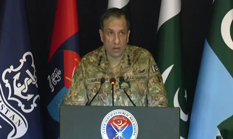 ISPR Director General (DG) Lieutenant General Ahmed Sharif Chaudhry speaks during a press conference on January 6. &mdash; DawnNewsTV